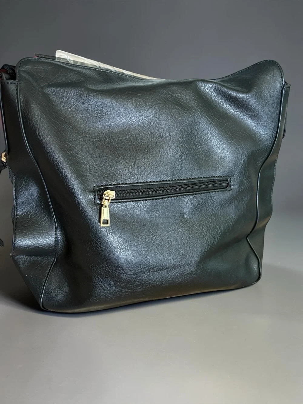 Black Faux Leather Hobo Purse
